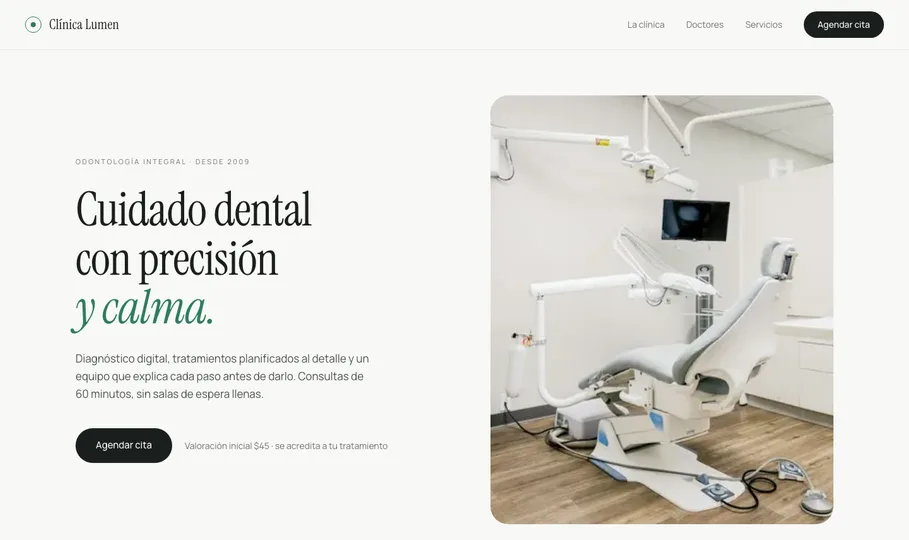 Web de Clínica Lumen con la opción de agendar una cita dental